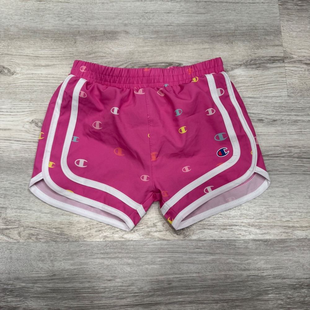 Champion Girls Pink Logo Print Dolphin Shorts White Piping Size 5 Activewear